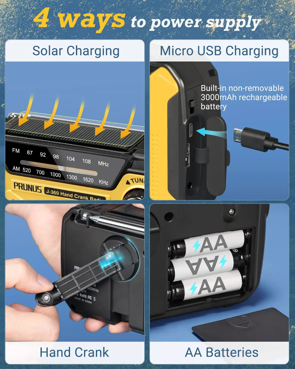 Multifunctionele Noodradio: AM/FM, Zonne-energie, Handdynamo, USB, Oplaadbare Zaklamp, Leeslamp & SOS-Alarm